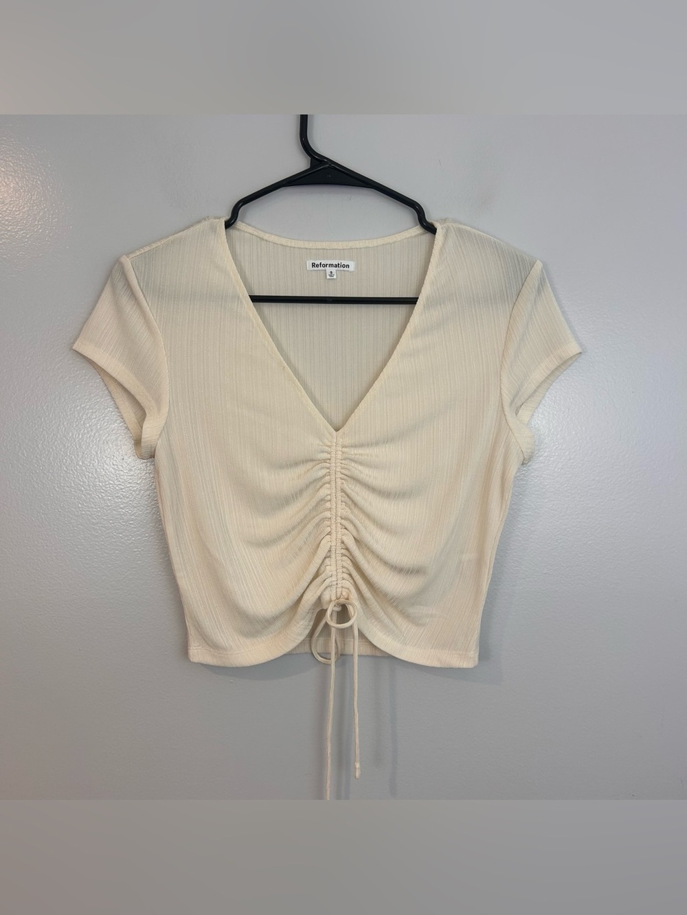 Reformation Mariam Short Sleeve Cream/Ivory Knit Ribbed Top Size Small